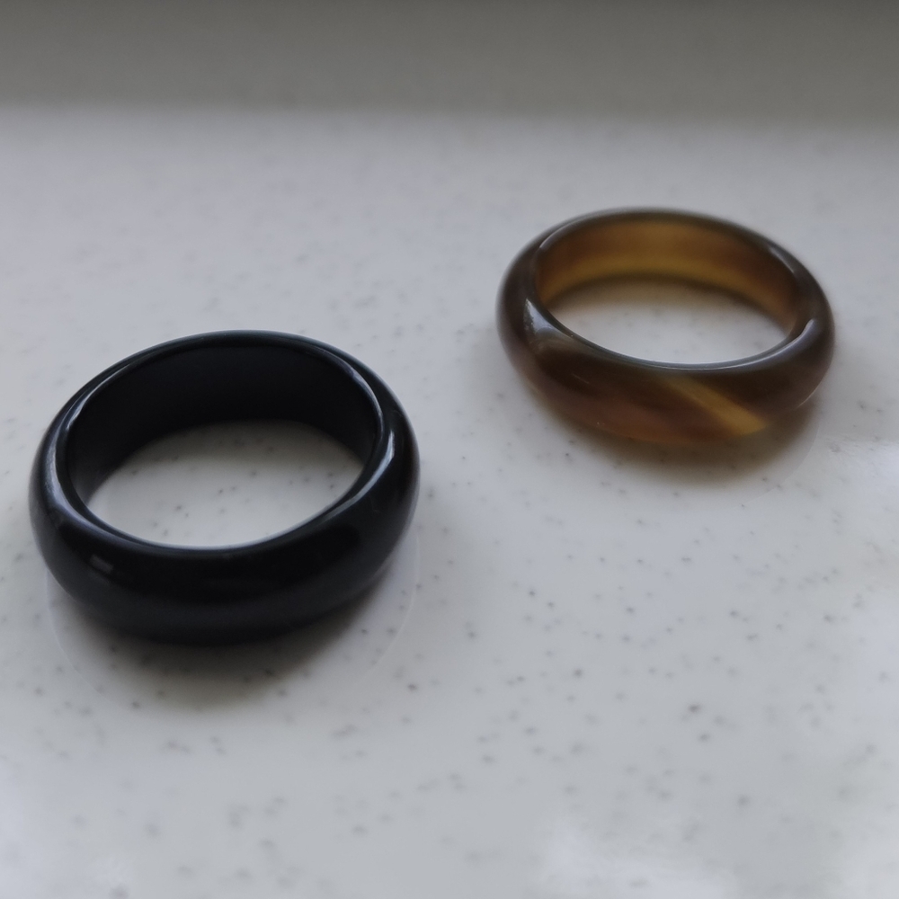 black onyx tiger's eye gemstone crystal boho y2k grunge hippie band ring set - Picture 5 of 5